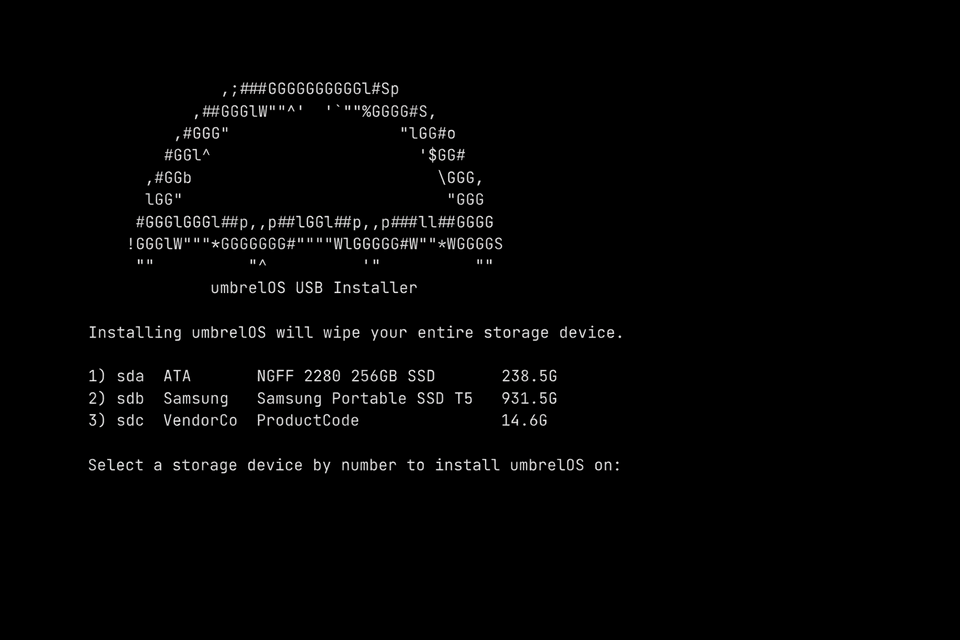 umbrelOS USB installer interface