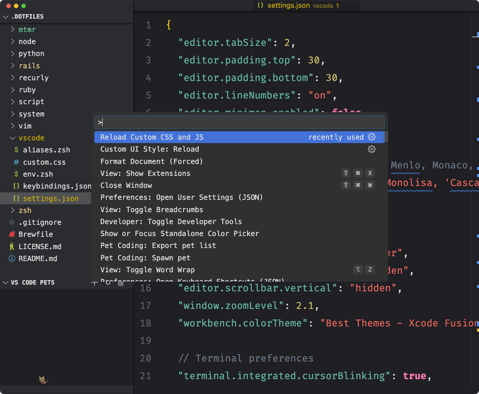 Centered command palette screenshot